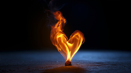 Wall Mural - A single flame shaped like a heart glowing with intensity