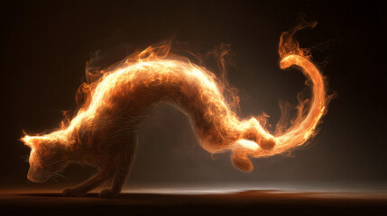 Wall Mural - A flame bending into a cat stretching with its back arched