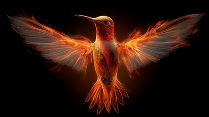 Wall Mural - Fire forming the image of a hummingbird with extended wings