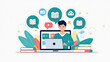 © Rian - Person Learning Online with a Laptop, Representing E-learning and Digital Education, E-Learning Concept Illustration with Student and Books and Online Resources