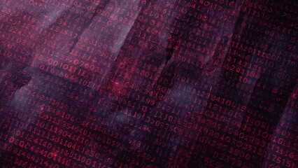 Unique digital texture of red binary code overlaying dark abstract background futuristic tech concept for programming visualization with glowing matrix style detailed surface pattern