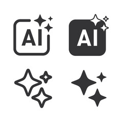 set of ai generate icon. ai sparkle star with square icon vector illustration.