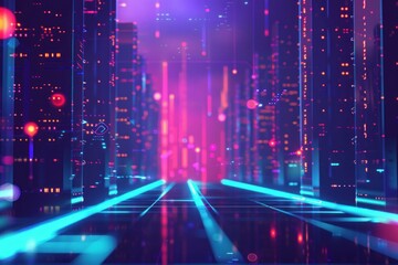 Wall Mural - data flows through glowing lines in server room, creating a vibrant, futuristic cityscape