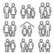 © VideoHub - Outline Family Icons. Outline style icons of Nuclear Family: father figure, mother figure, son, daughter, parents with children,