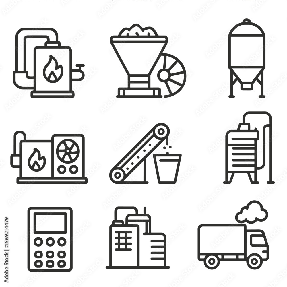Vetor Biomass Energy Icons. Line style icons of Biomass Energy ...