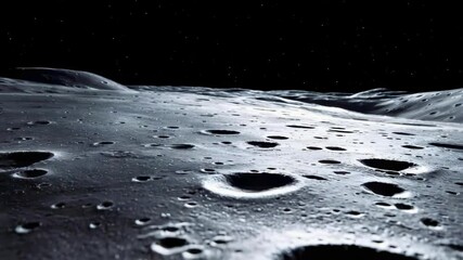 A lunar landscape featuring numerous craters on the moon's surface against a black starry background.