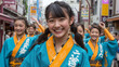 © Dimas - Smiling Girls in Traditional Blue Yukata at Awa Odori Festival Street Parade in Japan