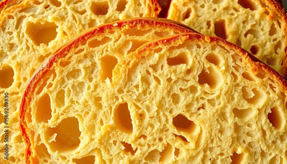 Golden-brown crusty slices of homemade bread, airy crumb, Italian bread ...