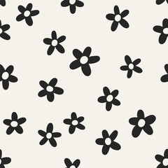 Wall Mural - floral print, seamless pattern. daisy flowers, endless background design. abstract black and white m