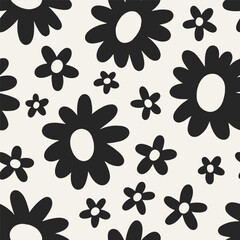 Wall Mural - flower pattern. seamless floral print with daisy blooms in groovy black and white style. nature text