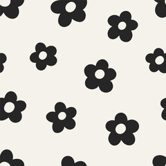 Wall Mural - daisy pattern, seamless print. endless floral background. black and white flower power texture in gr