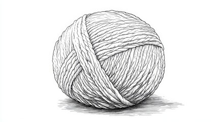 Wall Mural - intricate monochrome illustration of a yarn ball with detailed texture for coloring activities
