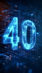 Wall Mural - futuristic digital artistry a 40-year-old number font with cyber network visual effects