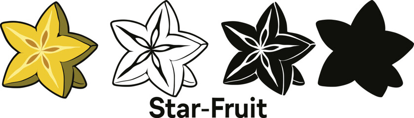 Star fruit vector set with colored, outline, and silhouette styles.