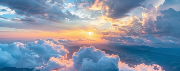Wall Mural - beautiful cumulus clouds at sunset in the panoramic blue sky