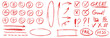 © PawLoveArt - Exam grade test red pen mark. Crayon school test results different hand drawn signs. Teacher scores of student homework. Vector handwritten scribble academic symbols on white background