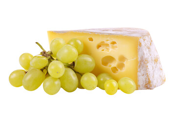 Wall Mural - Fresh grapes and cheese isolated on white background