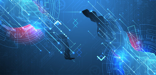 Wall Mural - abstract data background with wireframe wave and circuit lines. technology concept. vector
