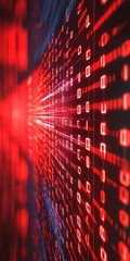 Wall Mural - futuristic matrix screen with red binary code, digital data stream, and tech background concept