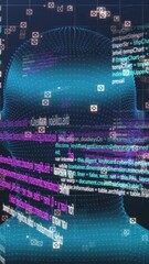 Wall Mural - animation of human head and data processing over dark background