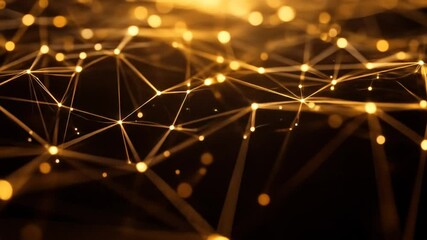 Abstract network of golden light points and lines
