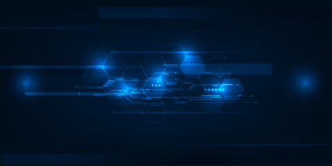 Wall Mural - Vector illustrations of  blue hexagonal network pattern digital hi tech background.