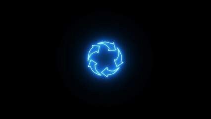 Wall Mural - Neon line Refresh arrow sign. Reload icon illustration on black background. Neon refresh sign with Circle arrow rotation sign.