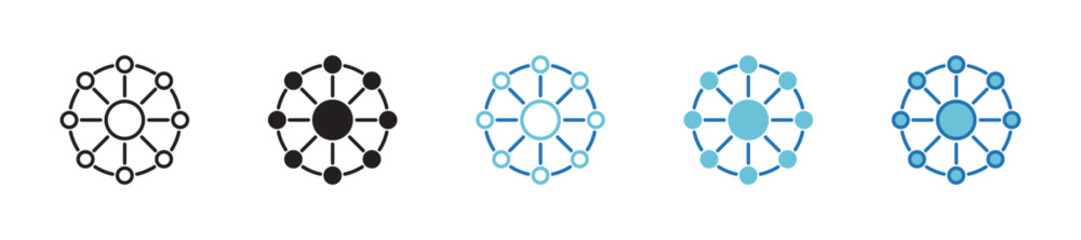 Core of connection icon set. containing decentralized intelligence and network system in iconic form thin line and color style icon symbol sign, vector illustration