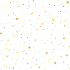 Wall Mural - seamless festive pattern with gold stars dots on white background. elegant vector design, flat style