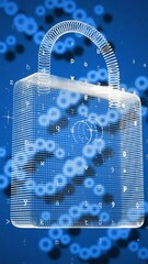 Wall Mural - animation of dna strands, scientific data processing over padlock
