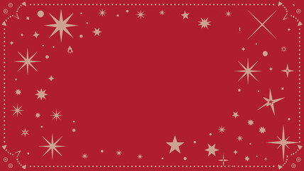 A red background with a border of dots and stars of various sizes scattered around the edges of the frame