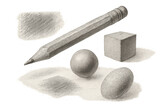 Pencil and geometric shapes drawing isolated on a transparent background HD