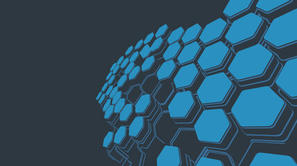 A geometric pattern of blue hexagons layered on a dark background creating a three dimensional effect