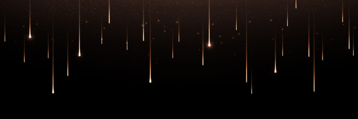 Wall Mural - golden shooting stars cascade down dark night background - meteor shower with warm light trails and 