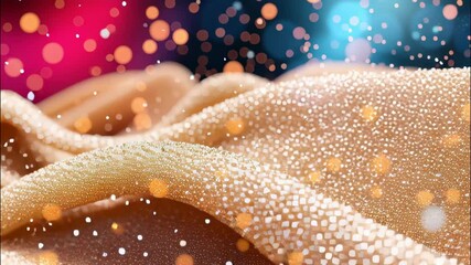 Wall Mural - golden glitter waves flowing through abstract background of bokeh lights in vivid colors