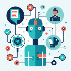 futuristic vector illustration representing artificial intelligence with connected human heads and g
