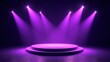 © MMSaddam - Empty stage with circular platform lit by purple spotlights in a dark room