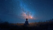 © URRMInc - A young child sits in silhouette, gazing up at the vast, mysterious Milky Way, embodying a profound sense of wonder and peaceful contemplation under the starry night sky.