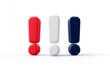 © Neon Stock - Ultra quality image of 3D render of a simple exclamation mark icon set in three colors: red, white, and blue, on an isolated background.