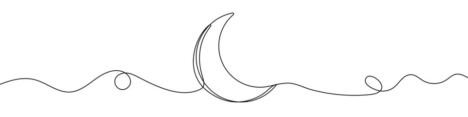 Black moon in one line art style. Moon drawing with editable stroke on white background. Vector illustration.