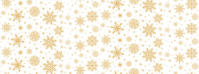 Canvas Print - seamless christmas pattern with gold snowflakes and stars isolated on transparent background. vector