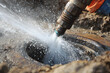 © Daniel - A cut main sewer line being hydro jetted for cleaning