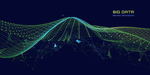 Wall Mural - abstract technology background with wavy color grid in dark. analytics data algorithms. computing co