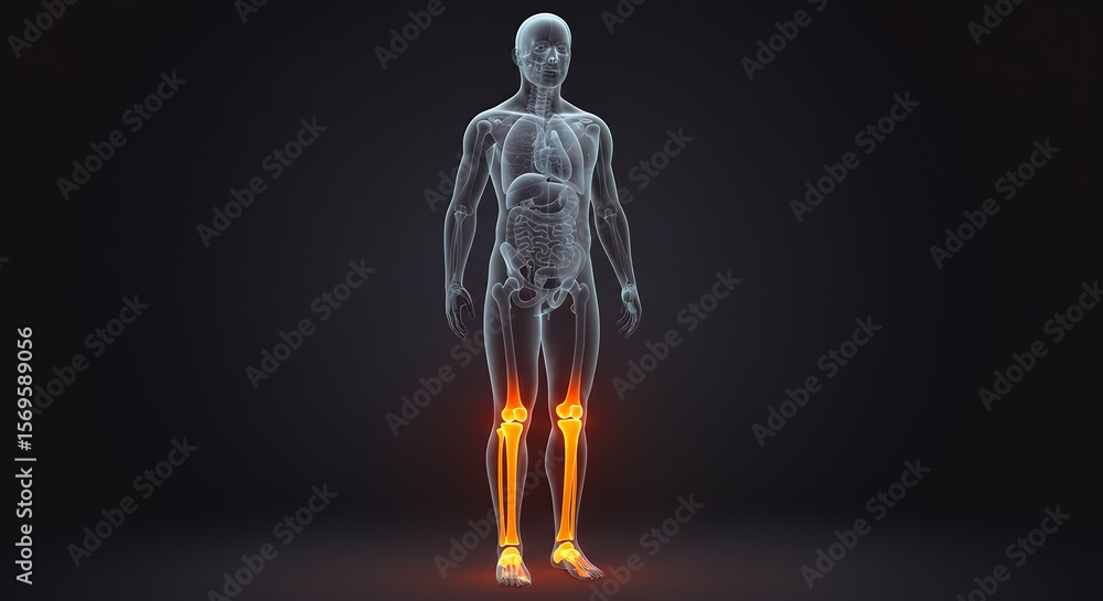 3D Model of Human Anatomy with Highlighted Knee and Ankle Joints Stock ...