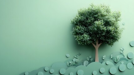 Minimalist green tree against abstract background depicting sustainability and environmental conservation