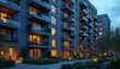 © TimosBlickfang - Modern Urban Apartment Complex with Illuminated Balconies at Twilight