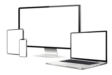 Wall Mural - realistic set of monitor, laptop, tablet, smartphone