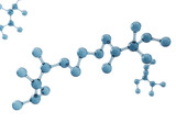 Blue molecules are isolated on transparent background, representing scientific research in chemistry and biochemistry