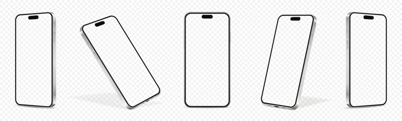 Wall Mural - realistic smartphone mockup. mobile phone with transparent screen in different positions isolated on