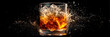 © Daniel - Premium tequila whiskey glass with ice cubes splash effect, dynamic liquid motion, luxury spirits presentation for modern beverage branding and advertising